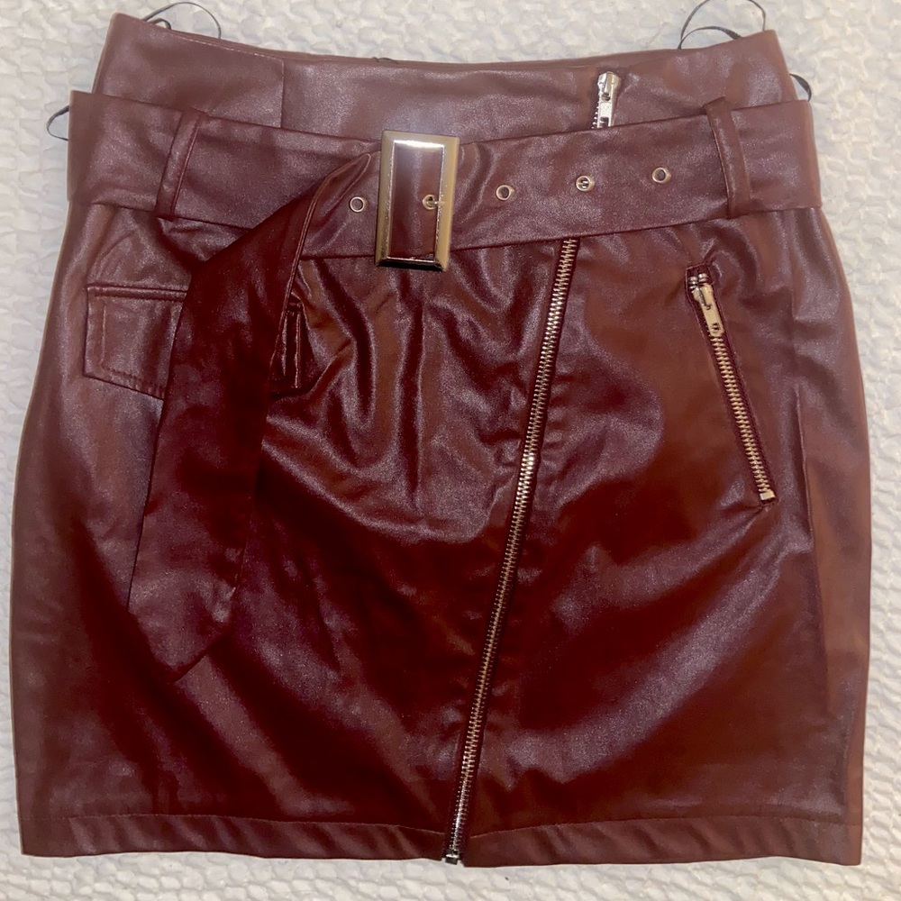 PU Leather Look Zip Mini Moto Skirt